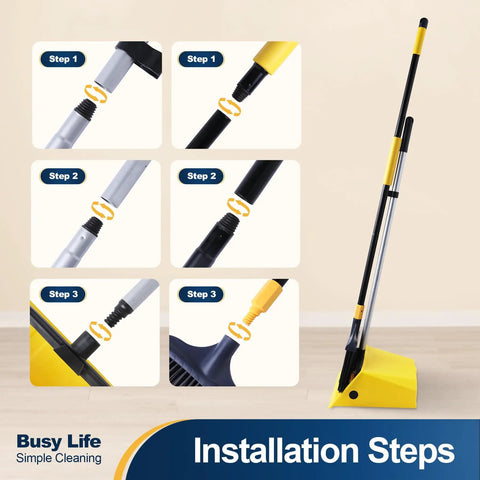 Commercial Broom And Dustpan Set With 54 Inch Long Handle For Indoor Outdoor Cleaning No Bending Back Design assembly steps