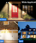 Led Black Two Light Bullet Flood Light 3000K Adjustable Dual Head Outdoor Security Spotlight illuminating house front door and garage