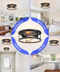 13 Inch Black Flush Mount Ceiling Light Fixture 2 Light 2 Pack Durable Matte Black Finish Sturdy Frame Modern Industrial Farmhouse Ceiling Lights For Kitchen Hallway Bedroom Versatile Living Areas Lighting displayed in various rooms.