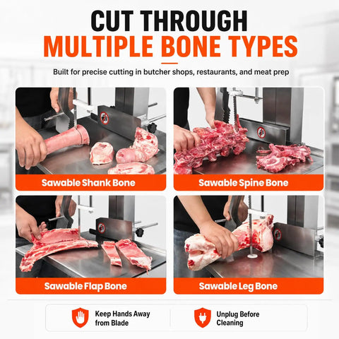 Beastly 2500W Meat Saw With 8 Stainless Steel Blades cutting various bones for deer and beef on a countertop bone saw.