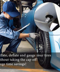Mechanic using 20 Pack Double Seal Valve Stem Caps For High Pressure Tires With Flow Through Design Copper Built To Last