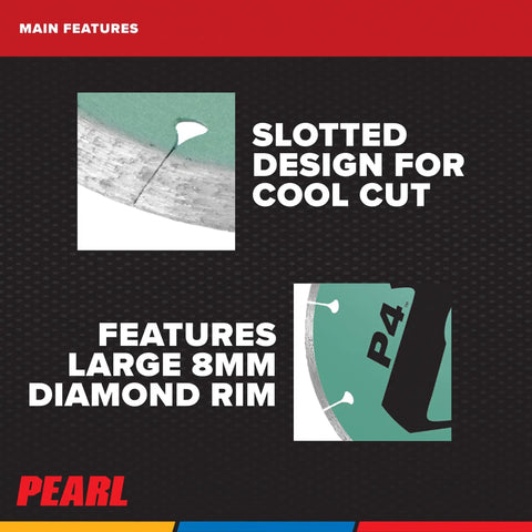 Diamond Porcelain Tile Blade For Hard Ceramics And Stone With Mean Cutting Power Fast Cuts And Long Life. Slotted design for cool cut and 8mm diamond rim features.