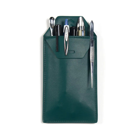 Spruce Green Faux Leather Lab Coat Pocket Protector holding pens, tweezers, for scientists and engineers, tool holder pouch.