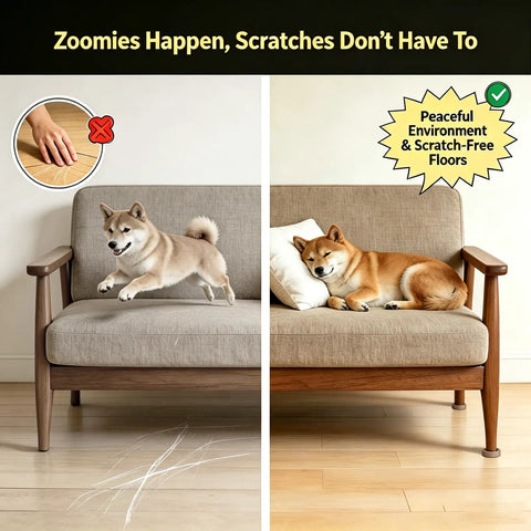Lock Down Your Heavy Furniture With These Eight Premium Two Inch Rubber Coasters And Non Slip Caster Cups That Straight Up Stop Floor Scratches On Hardwood Tile Or Carpet, dog jumping on sofa.