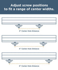 Diagram of 5 Pack Adjustable Drawer Pulls In Champagne Bronze For 2 To 8 13/16 Inch Hole Centers With Classic Curve Design showing screw positions.