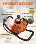 Gas Powered Post Hole Digger Auger Drill With 63cc 2 Stroke Engine showing controls and labels for efficient use.