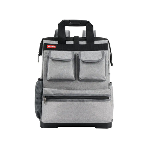 Heavy Duty Tool Backpack With Laptop Compartment Waterproof Molded Base And Padded Back Support Large Capacity For Screws Nails Wrenches