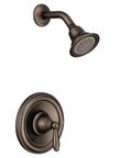 Brantford Oil Rubbed Bronze Posi-Temp Shower Trim Kit with integrated shower head and lever handle valve shown