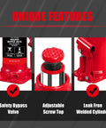 Unique features of Heavy Duty 20 Ton Hydraulic Bottle Jack With 40,000 Lbs Lifting Capacity Adjustable Screw Top Extension, red