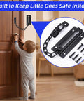 2 Pack Door Chain Lock 7.35 Inch Security Chain With 12 Screws Black For Inside Doors, installed on wood door with child for safety