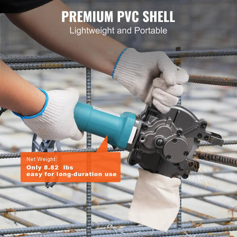 VEVOR Electric Rebar Cutter 1100W Portable Wire Rod Shear Cuts Up To 3/2 Inch Rebar in use with PVC shell, cutting steel rebar.