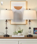 Three Way Dimmable Touch Control Glass Table Lamps Set Of Two With USB Ports And AC Outlet, 26 Inch Bedside Lamps, on table