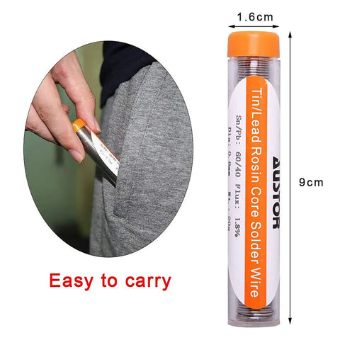 Six Pack 60-40 Rosin Core Solder Wire Tin Lead For Electronics Soldering Tools 0.8mm Diameter 20g Each shown being pocketed