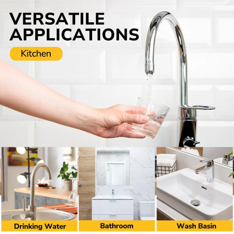 Heavy Duty 24 Inch Faucet Supply Line Pair Built Solid To Handle Daily Grind 3/8 X 1/2 Connector Braided Stainless Steel Sink Hose Leak Proof CUPC Certified Kitchen Bath Essential Quick Install Swap 2 Pack with faucet dispensing water.