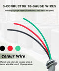 3-conductor 10-gauge copper wires in red, black, and green, showing flexibility for outdoor use with Heavy Duty Half Inch Liquid Tight Flexible Conduit Whips With 6 Foot 10 AWG 3 Wire Copper Cables For Outdoor Air Conditioning Units Hella Durable Ready To Hookup Plug And Play Assembly.