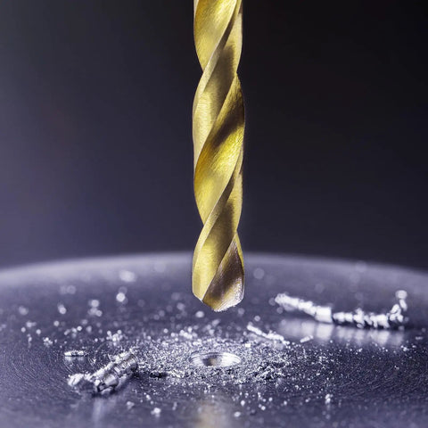 Close-up of 4.2mm titanium-coated HSS drill bit from Pro Grade Metric Tap And Drill Bit Set For DIY Projects, M5 X 0.8 Right Hand Taps.