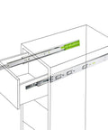Soft Close Drawer Slides 20 Inch 5 Pairs 3-Section Full Extension Ball Bearing Side Mount Cabinet Drawer Slides 110 LB Capacity Zinc Plated Steel Heavy Duty Quiet Close Hardware installed in a cabinet.