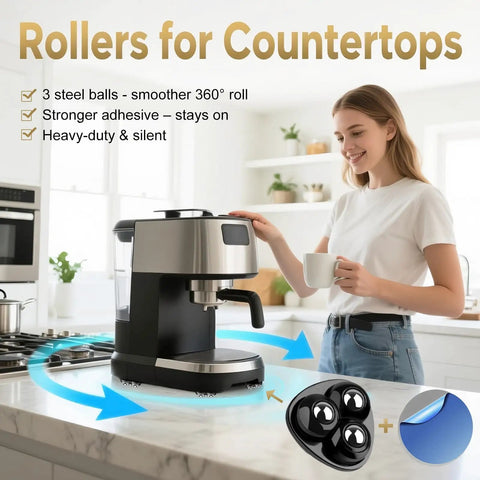 Self Adhesive Appliance Sliders 24 Pack Heavy Duty Furniture Movers For Kitchen Counter And Mini Appliances Easy Peel And Stick Roller Pads Slide With Zero Sweat under espresso machine on counter.