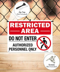 Built Like A Tank Restricted Area Sign Do Not Enter Authorized Personnel Only 14 X 10 Inch Rust Proof Aluminum Outdoor Safety Warning mounted on fence.