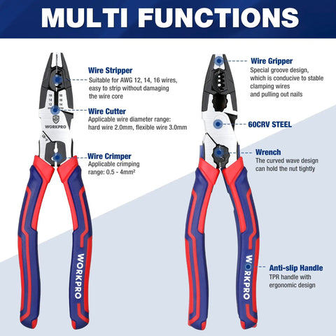 6 In 1 Lineman Pliers With Wire Cutter And Stripper 8 Inch Multipurpose Pliers showcasing multi-function features