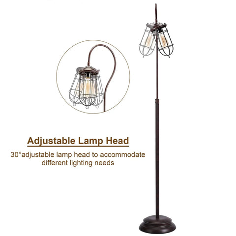 Industrial Floor Lamp With Adjustable Cage Shade, 62 Inch Tall Lantern Style Light In Brushed Reddish Bronze Finish, ETL Certified shown