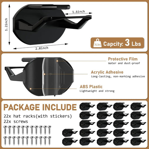 22 Pack Adhesive Hat Hooks No Drill Wall Hook No Drill Hassle Zero Sweat Setup Keeps Your Cap Game On Point Curved Hat Rack Organizer Rack For Baseball Caps Garage Door Closet Home Decor Black