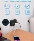 Hella Dependable 25 Ft Extension Cord With Flat Plug Surge Protector Power Strip For Home Office Dorm Essentials with multiple outlets and USB ports.