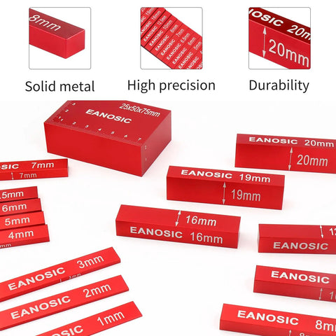 Metric Setup Blocks Height Gauge Set 15 Piece Pro Grade Precision Aluminum setup bars with laser-engraved markings