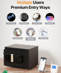 Smart Fingerprint Safe Box With WiFi App Unlock Real Time Alarm Voice Command next to phone and remote controller