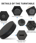 Detailed view of Foxvee 360 Degree Silent Rotating Display Stand speed knob, power button, and battery compartment.