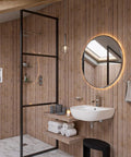 HomeStock Modern Single Panel Shower System with Hot Cold On Off Functions, Polished Finish in a stylish bathroom setting.