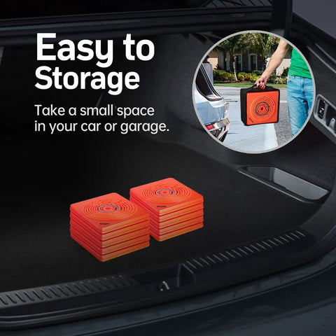 4 Pack 18 Inch Collapsible Traffic Cones With Reflective Collar Orange Pop Up Safety Cones compactly stored in car trunk