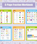 6-page fraction workbook from Hands-On Fraction Learning Kit With Tiles For Elementary Math Fun Demonstration Set For Classrooms And Home.
