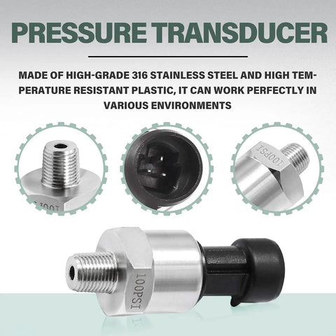Heavy Duty 100 Psi Pressure Transducer Sensor With 1/8 Inch NPT 27 NPT Thread Stainless for oil fuel air water