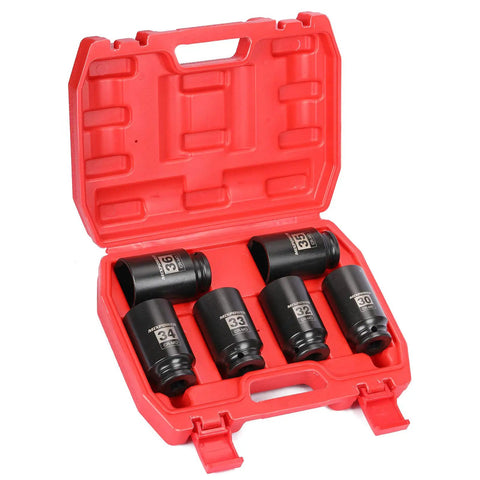 Heavy Duty Six-Piece One-Half Inch Drive Deep Impact Socket Set, Six Point CR-MO Steel, Metric Sizes 30mm-36mm, Blow Mold Case