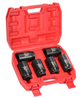Heavy Duty One Half Inch Drive Deep Impact Socket Set Six Point Metric Twenty Nine Millimeter Through Thirty Eight Millimeter Nine Piece CR MO Steel With Drop Forged Construction And Heat Treated Finish For Axle Nut And Automotive Work Plus Beefy Durable in red case