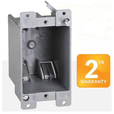 1 Gang PVC Old Work Electrical Outlet Box for Remodels and Retrofit Installations with 14 cu in capacity, front view