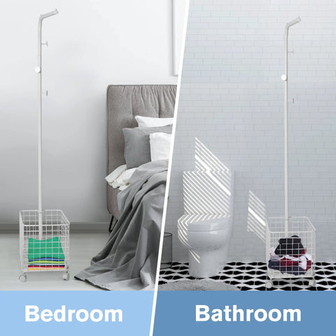 Smooth Rolling Garment Rack With Heavy Duty Hooks And Metal Basket, Versatile Freestanding Clothes Organizer For Entryway Or Laundry Room, Space Savvy White Hanging Rack That Rolls Around Easy