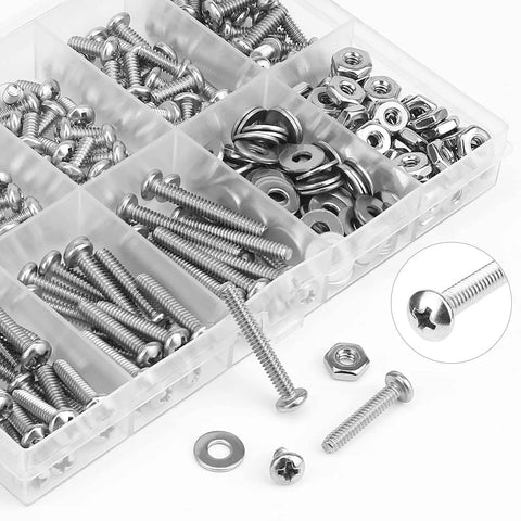 All-In-One 240-Piece Phillips Pan Head Machine Screws Kit With Nuts And Washers Size 6-32 Coarse Thread Fully Threaded 304 Stainless Steel