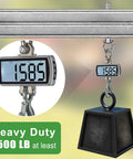 Top Shelf Heavy Duty Swing Hangers Rust Proof 304 Stainless Steel Smooth Ball Bearings Built Different To Handle Up To 1500 Lbs Quick Rig For Porch Yoga Gear Two Pack, weighing scale showing 1585 lbs.