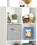Six Cube Storage Organizer Bookcase With Open Display Shelves Three Tier Stackable MDF Wood Cabinet For Living Room Bedroom Home Office White showcasing books and decor.