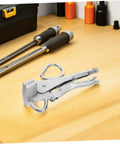 Heavy Duty Auto Body Sheet Metal Clamp Pliers With Wide Duckbill Jaw for welding on a workbench with tools in background
