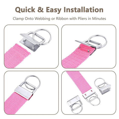 Premium 1 Inch Key Fob Hardware 10 Pack With Tough Keychain Rings And Secure Wristlet Ends For DIY Crafts installing pink webbing