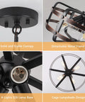 Components of Dope Industrial Black 4 Light Cage Chandelier For Dining Room And Kitchen Farmhouse Rustic Pendant Light Fixture With Vintage Lantern Look And E26 Base