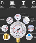 Glycerin Filled Pressure Gauge 0 To 230 Psi For Pool Pumps And Air Compressors With A Two And A Half Inch Dial Lower Mount