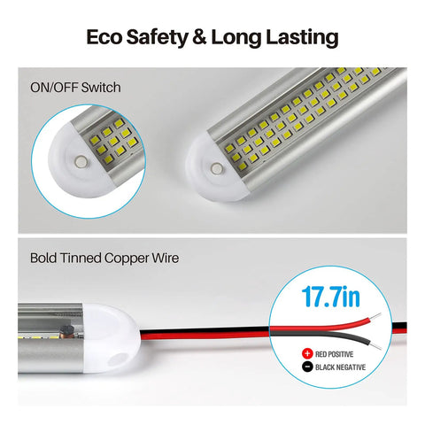Bright 12V LED Interior Light Bar Kit With 120 LEDs Delivers 1500 Lumens 8W DC 12V On Off Switch showing wire and switch details