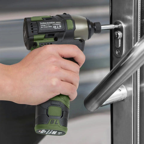 17V Brushless Cordless Impact Driver Set With 140Nm Torque used on metal door handle