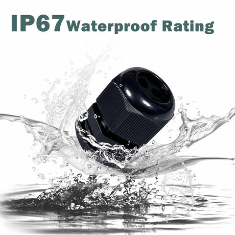 Beefy Waterproof Nylon Cable Glands With Multi Hole Insert For Electrical Enclosures, 3 Holes, Pack Of 3, IP67 Rated, in water splash