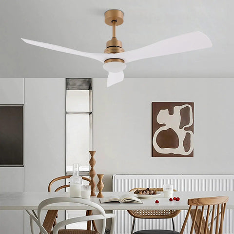 Ceiling Fan Light 48 Inch with Remote 6 Speeds 3000-6500K for Bedroom in modern dining room with gold finish.