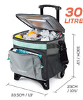 50 Can Collapsible Rolling Cooler With Wheels And All Terrain Cart, Leakproof Insulated Soft Bag, open with ice and drinks
